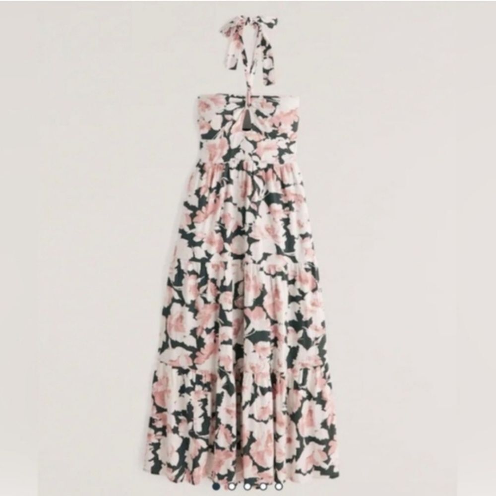 Abercrombie & Fitch Knotted Halter Pink Green Floral Maci Dress S Small